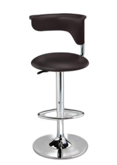 Dark Brown And Silver Faux Leather And Metal Low Back Adjustable Height Bar Chair