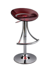Red And Silver Acrylic And Metal Low Back Adjustable Height Bar Chair