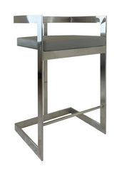 26" Gray And Silver Faux Leather And Metal Low Back Counter Height Bar Chair