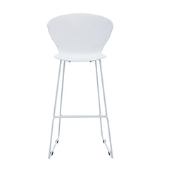 Set of Two 30" White And Silver Heavy Duty Plastic And Metal Low Back Bar Height Bar Chairs