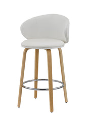 Set of Two 26" White And Brown Faux Leather And Metal Low Back Counter Height Bar Chairs