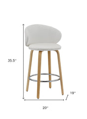 Set of Two 26" White And Brown Faux Leather And Metal Low Back Counter Height Bar Chairs