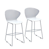 Set of Two 26" White And Silver Heavy Duty Plastic And Metal Low Back Counter Height Bar Chairs