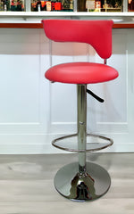 Red And Silver Faux Leather And Metal Low Back Adjustable Height Bar Chair
