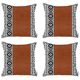 Set Of Four 17" X 17" Brown Faux Leather Geometric Zippered Pillow Cover