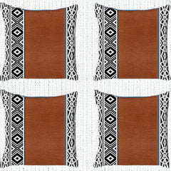 Set Of Four 17" X 17" Brown Faux Leather Geometric Zippered Pillow Cover