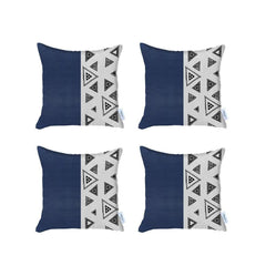 Set Of Four 17" X 17" Navy Blue Faux Leather Geometric Zippered Pillow Cover