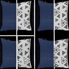 Set Of Four 18" X 18" Navy Blue Faux Leather Geometric Zippered Pillow