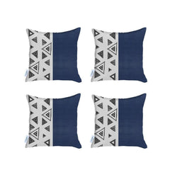 Set Of Four 18" X 18" Navy Blue Faux Leather Geometric Zippered Pillow