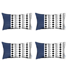 Set Of Four 12" X 20" Navy Blue Faux Leather Diamond Zippered Pillow Cover