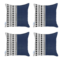 Set Of Four 17" X 17" Navy Blue Faux Leather Diamond Zippered Pillow Cover
