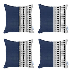 Set Of Four 17" X 17" Navy Blue Faux Leather Diamond Zippered Pillow