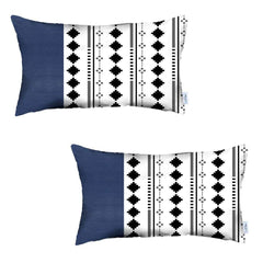 Set Of Two 20" X 12" Navy Blue Faux Leather Diamond Zippered Pillow