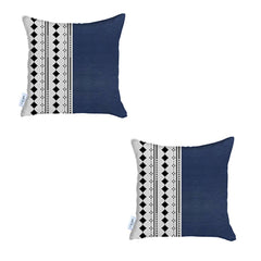 Set Of Two 17" X 17" Navy Blue Faux Leather Diamond Zippered Pillow