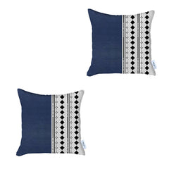 Set Of Two 17" X 17" Navy Blue Faux Leather Diamond Zippered Pillow Cover