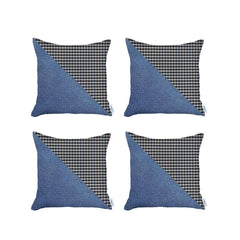 Set Of Four 18" X 18" Black And Blue Polyester Houndstooth Zippered Pillow