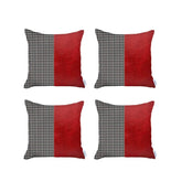 Set Of Four 18" X 18" Red Polyester Houndstooth Zippered Pillow