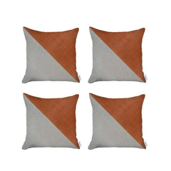 Set Of Four 18" X 18" Brown And Grey Polyester Geometric Zippered Pillow