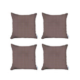 Set Of Four 18" X 18" Red Polyester Houndstooth Zippered Pillow