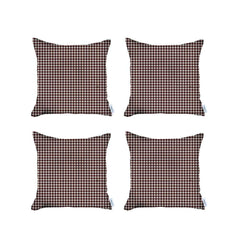 Set Of Four 18" X 18" Red Polyester Houndstooth Zippered Pillow