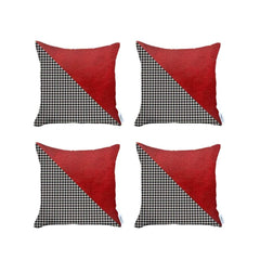 Set Of Four 18" X 18" Black And Red Polyester Houndstooth Zippered Pillow