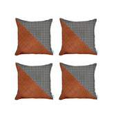 Set Of Four 18" X 18" Brown And Black Polyester Houndstooth Zippered Pillow