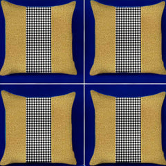Set Of Four 18" X 18" Yellow And White Polyester Houndstooth Zippered Pillow
