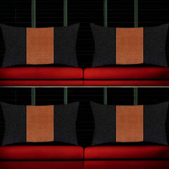 Set Of Four 20" X 12" Black And Brown Polyester Geometric Zippered Pillow