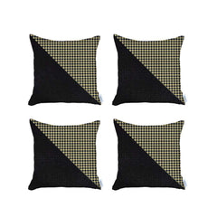 Set Of Four 18" X 18" Black And Yellow Polyester Houndstooth Zippered Pillow