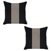 Set Of Two 18" X 18" Black And Brown Polyester Houndstooth Zippered Pillow