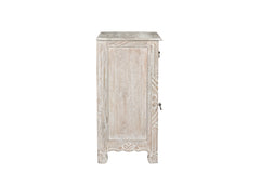 30" Distressed White One Drawer Carved Floral Solid Wood Nightstand