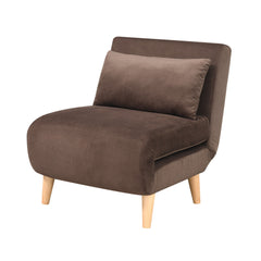 27" Brown And Natural Plush Upholstered Convertible Chair And Toss Pillow