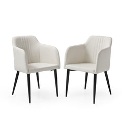 Set of Two 23" Off White And Black Upholstered Arm Chairs