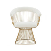 White And Gold Fabric Steel Windsor Back Dining Arm Chair
