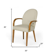 Gray And Brown Upholstered Faux Leather Dining Arm Chair