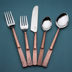 Matte Copper Stainless Steel Twenty Piece Hand Forged Flatware Set