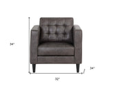 32" Gray And Espresso Fabric Tufted Arm Chair