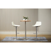 26" Wood Brown and Silver Metallic Rounded Steel Bar Table