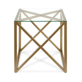 22" Brass And Clear Glass And Steel Square End Table