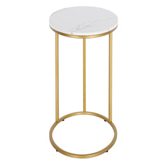 22" Brass And White Faux Marble And Steel Oval End Table