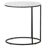 22" Black And White Faux Marble And Steel Oval End Table