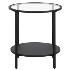 22" Black And Clear Glass And Steel Round End Table With Shelf