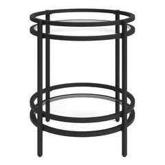 22" Black And Clear Glass And Steel Round End Table With Shelf