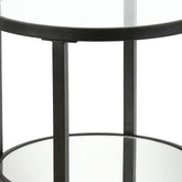 24" Black And Clear Glass And Steel Round Mirrored End Table With Shelf