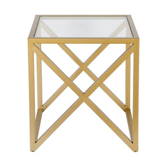 22" Brass And Clear Glass And Steel Square End Table