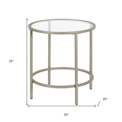 22" Silver And Clear Glass And Steel Round End Table