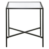 22" Black And Clear Glass And Steel Square End Table
