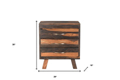30" Dark Brown Three Drawer Live Edge Solid Wood Nightstand