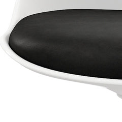 White Heavy Duty Plastic Dining Side Chair With Black Faux Leather Cushion