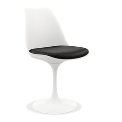 White Heavy Duty Plastic Dining Side Chair With Black Faux Leather Cushion